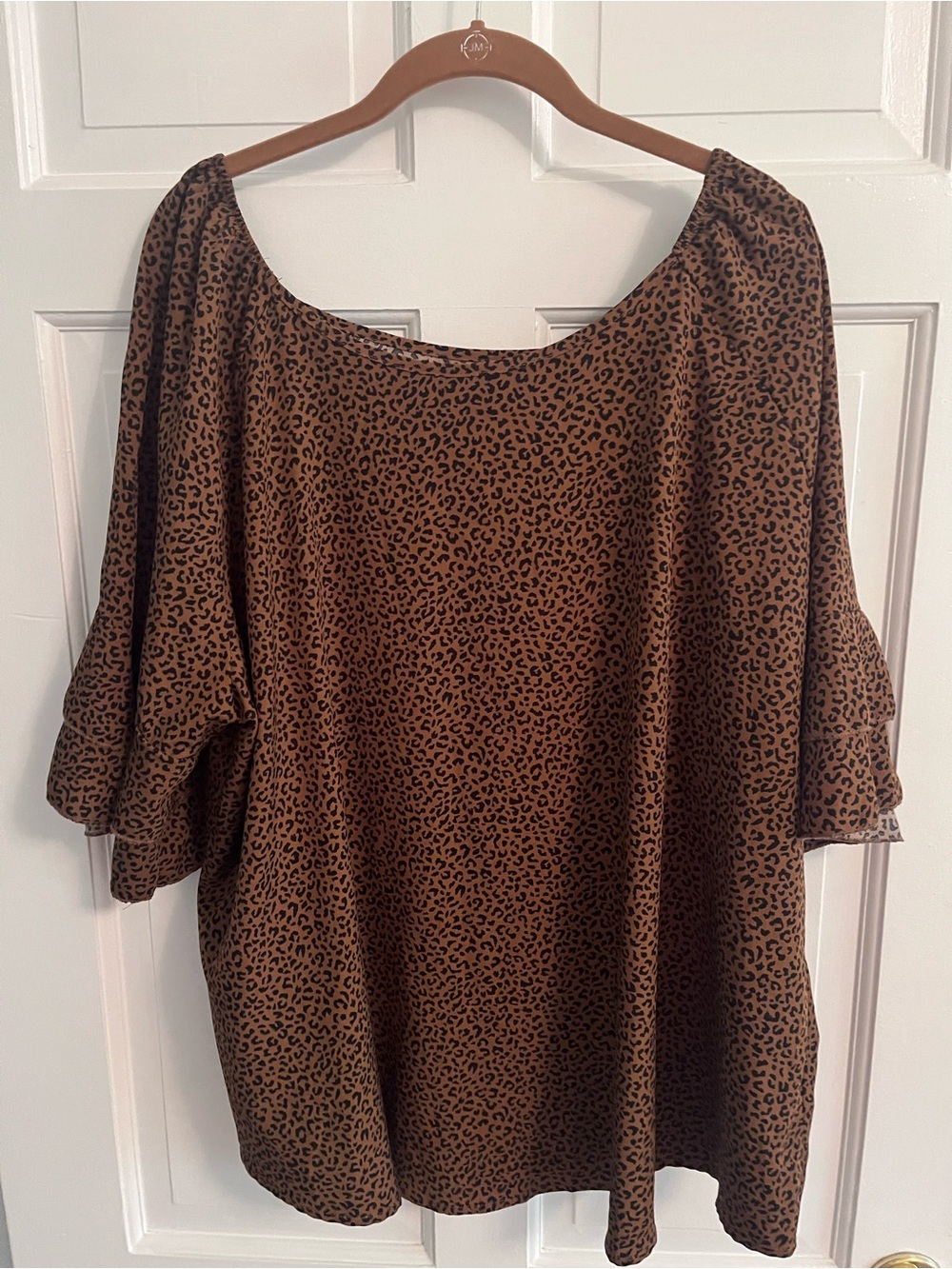 Leopard Print Top with Ruffled Sleeve Detail Off the Shoulder Sz 4X